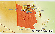 Political 3D Map of MWATATE, physical outside