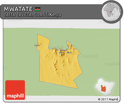 Savanna Style 3D Map of MWATATE, single color outside