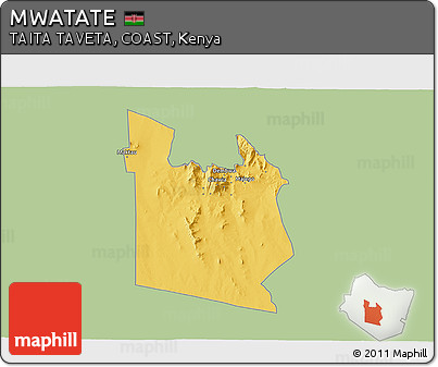 Savanna Style 3D Map of MWATATE, single color outside
