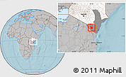 Gray Location Map of MWATATE, highlighted country, highlighted grandparent region, hill shading