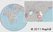 Gray Location Map of MWATATE, highlighted grandparent region, within the entire country, hill shading