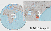 Gray Location Map of MWATATE, highlighted parent region, highlighted grandparent region, within the entire country, hill shading