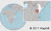 Gray Location Map of MWATATE, highlighted parent region, highlighted grandparent region, hill shading