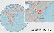 Gray Location Map of MWATATE, highlighted parent region, hill shading