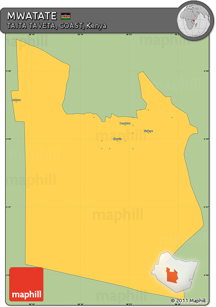 Savanna Style Simple Map of MWATATE, single color outside