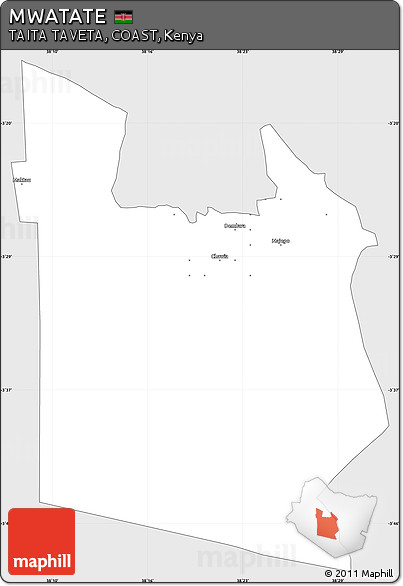 Silver Style Simple Map of MWATATE, single color outside