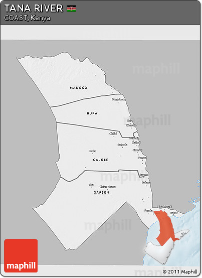Gray 3D Map of TANA RIVER, single color outside