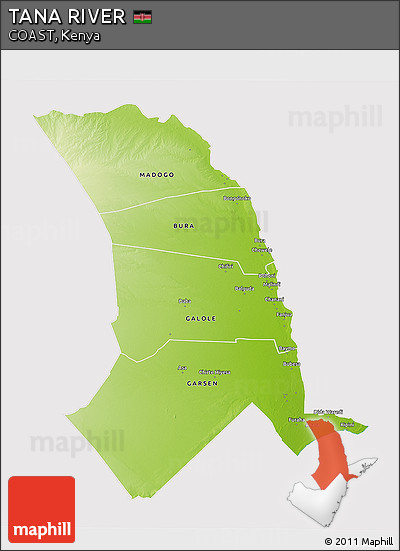 Physical 3D Map of TANA RIVER, cropped outside