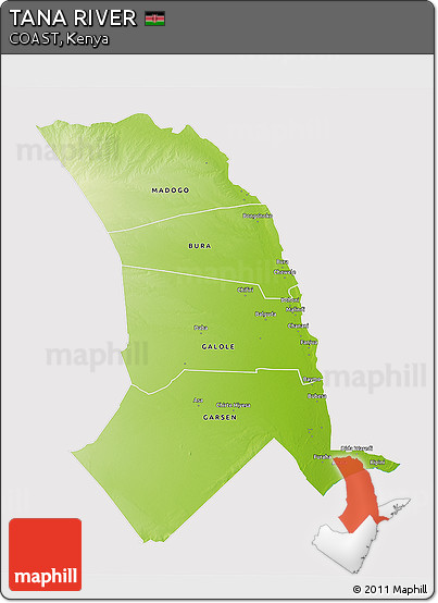 Physical 3D Map of TANA RIVER, cropped outside