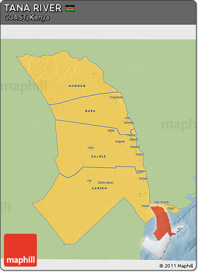 Savanna Style 3D Map of TANA RIVER, single color outside