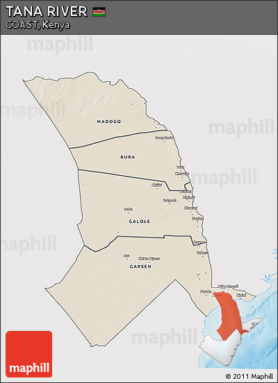 Shaded Relief 3D Map of TANA RIVER, single color outside