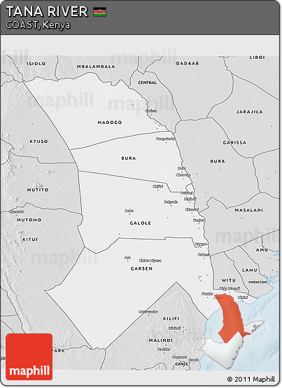 Silver Style 3D Map of TANA RIVER