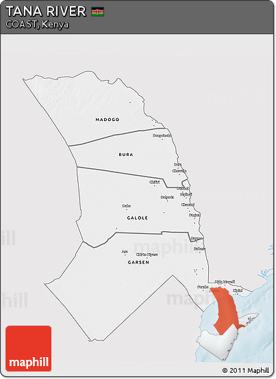 Silver Style 3D Map of TANA RIVER, single color outside