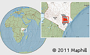 Savanna Style Location Map of GALOLE, highlighted country, highlighted parent region, hill shading