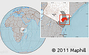 Gray Location Map of GARSEN, highlighted country, highlighted grandparent region, hill shading