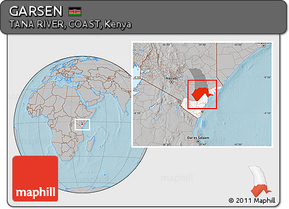 Gray Location Map of GARSEN, highlighted parent region, highlighted grandparent region, hill shading
