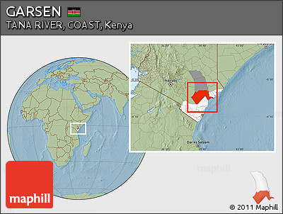 Savanna Style Location Map of GARSEN, highlighted parent region, highlighted grandparent region, hill shading