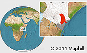 Satellite Location Map of TANA RIVER, highlighted country, highlighted parent region