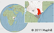 Savanna Style Location Map of TANA RIVER, highlighted country, highlighted parent region, hill shading