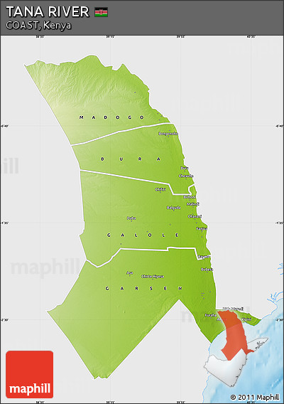 Physical Map of TANA RIVER, single color outside