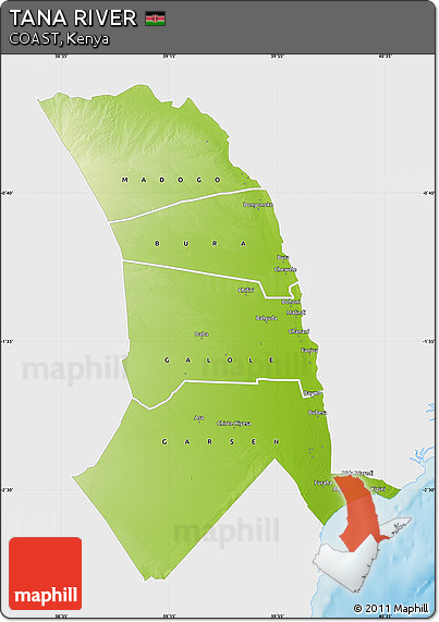 Physical Map of TANA RIVER, single color outside