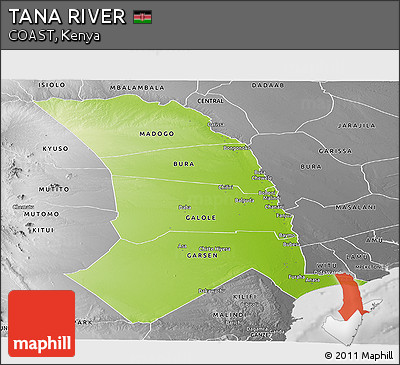 Physical Panoramic Map of TANA RIVER, desaturated