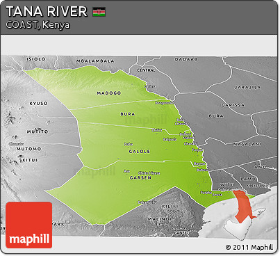 Physical Panoramic Map of TANA RIVER, desaturated
