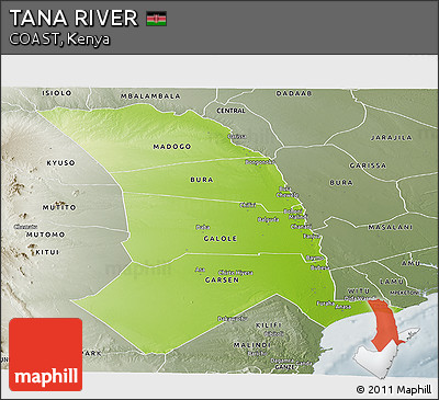 Physical Panoramic Map of TANA RIVER, semi-desaturated