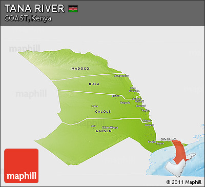 Physical Panoramic Map of TANA RIVER, single color outside