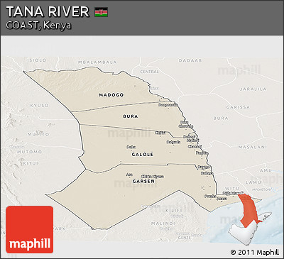 Shaded Relief Panoramic Map of TANA RIVER, lighten
