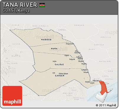 Shaded Relief Panoramic Map of TANA RIVER, lighten