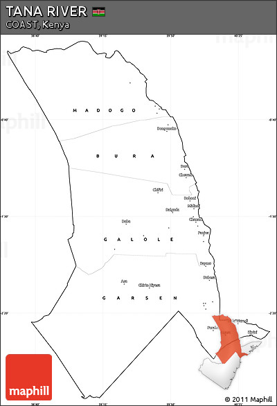 Blank Simple Map of TANA RIVER, cropped outside