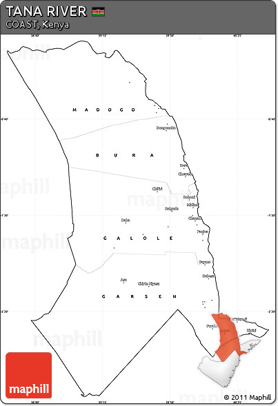 Blank Simple Map of TANA RIVER, cropped outside