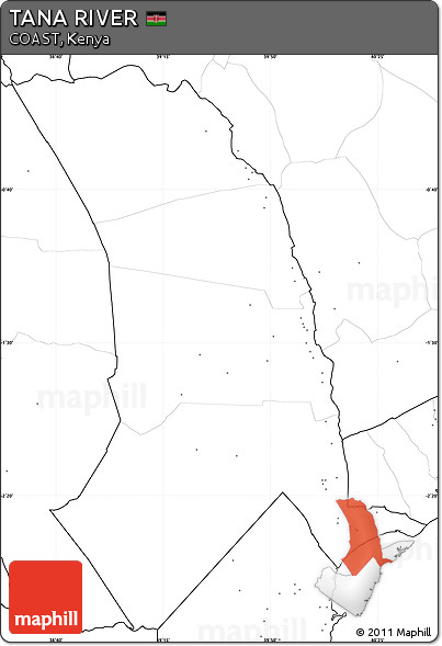 Blank Simple Map of TANA RIVER, no labels