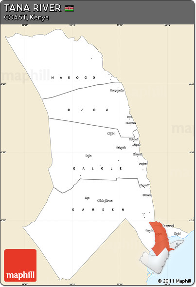 Classic Style Simple Map of TANA RIVER, single color outside