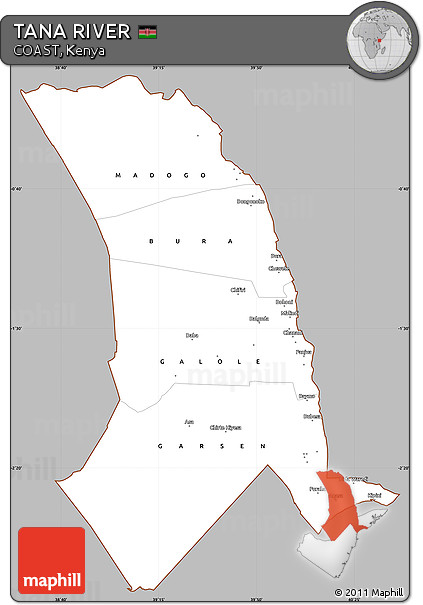 Gray Simple Map of TANA RIVER, cropped outside