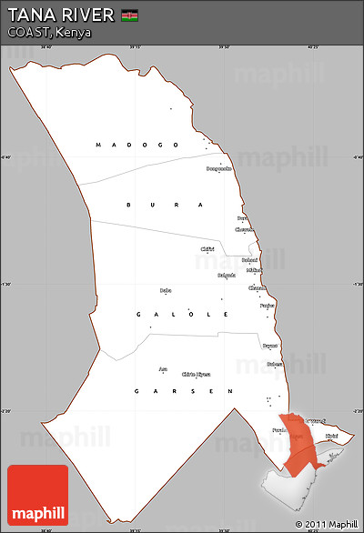 Gray Simple Map of TANA RIVER, cropped outside