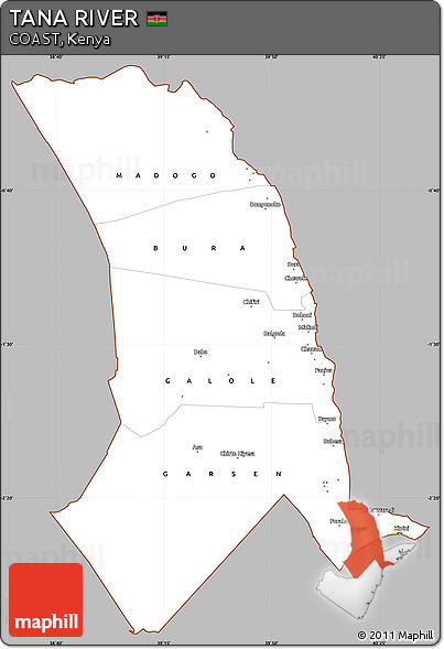 Gray Simple Map of TANA RIVER, cropped outside