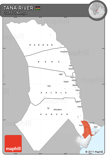 Gray Simple Map of TANA RIVER, single color outside