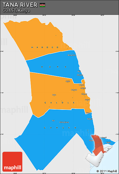 Political Simple Map of TANA RIVER, single color outside