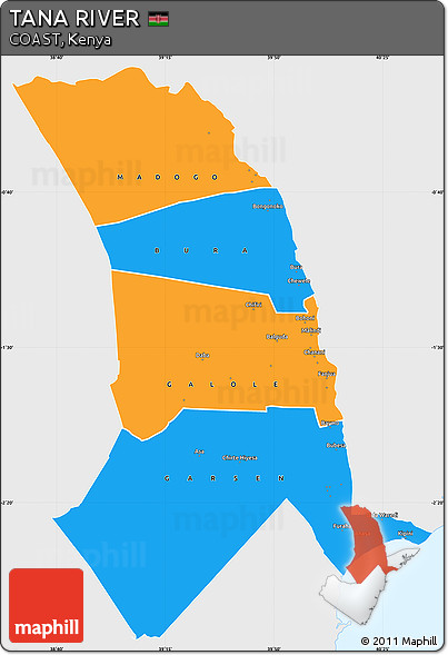 Political Simple Map of TANA RIVER, single color outside