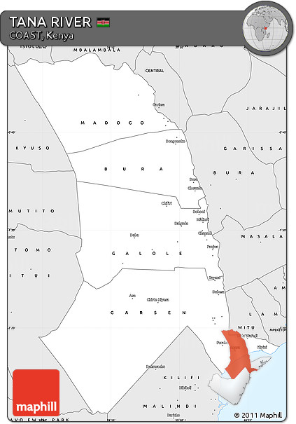 Silver Style Simple Map of TANA RIVER