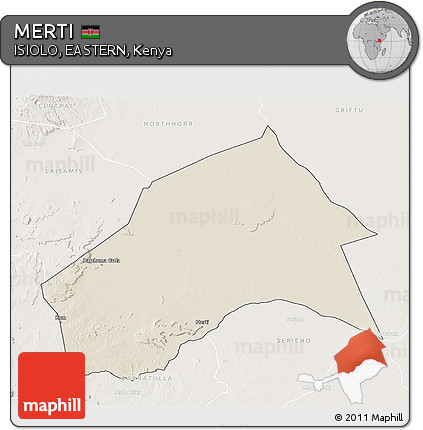 Shaded Relief 3D Map of MERTI, lighten