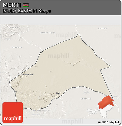 Shaded Relief 3D Map of MERTI, lighten