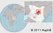 Gray Location Map of MERTI, highlighted country, highlighted parent region, hill shading
