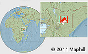 Savanna Style Location Map of MERTI, highlighted parent region, hill shading