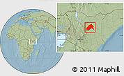 Savanna Style Location Map of MERTI, hill shading