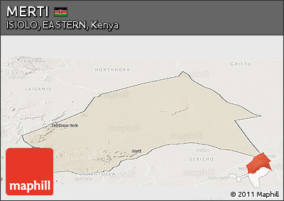 Shaded Relief Panoramic Map of MERTI, lighten