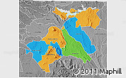 Political 3D Map of MACHAKOS, desaturated