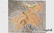 Satellite 3D Map of MACHAKOS, semi-desaturated